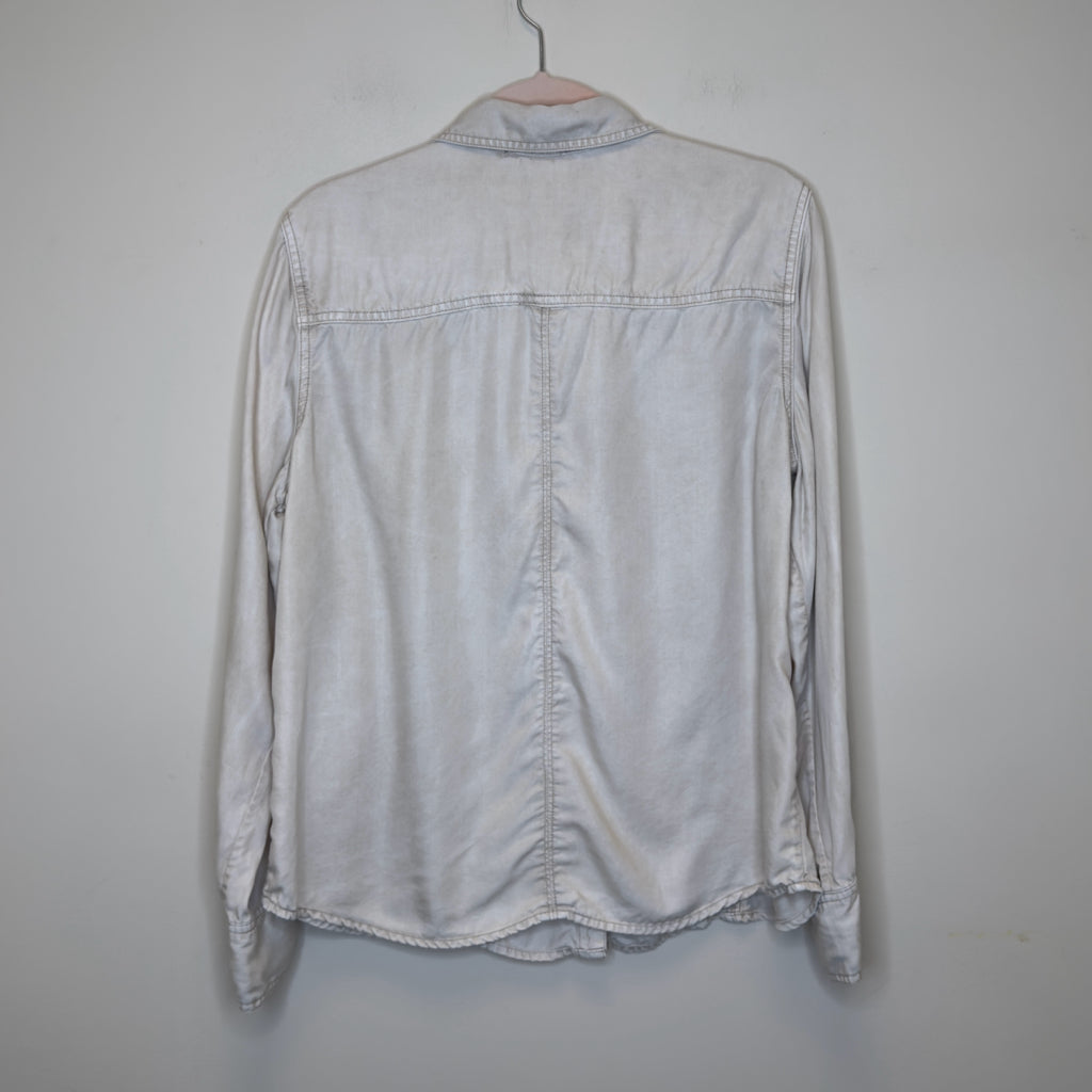 Chico's Split Cuff Denim Pocket Shirt - Size Large