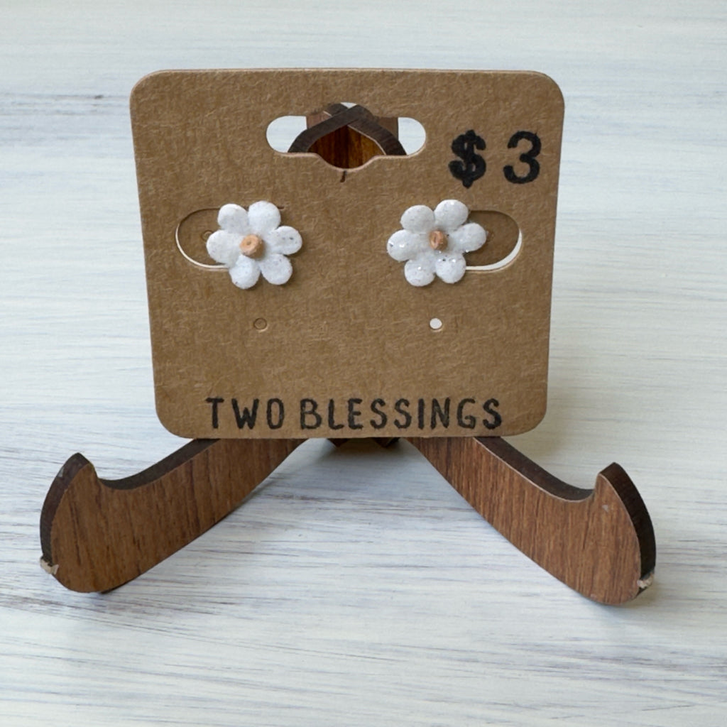 Two Blessings Earrings - Flower - White w/Glitter