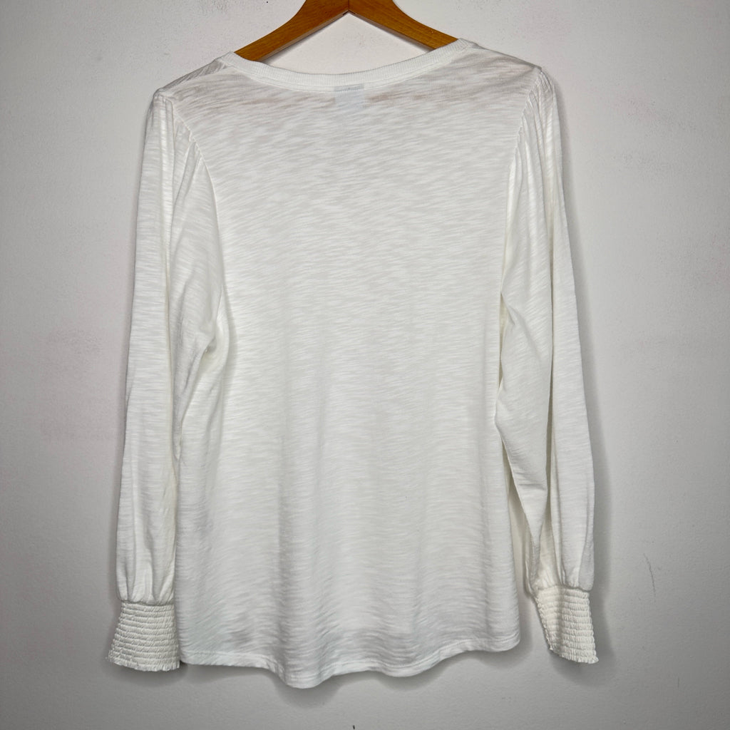 Chico's Smocked Cuff V-Neck Top - Size Large