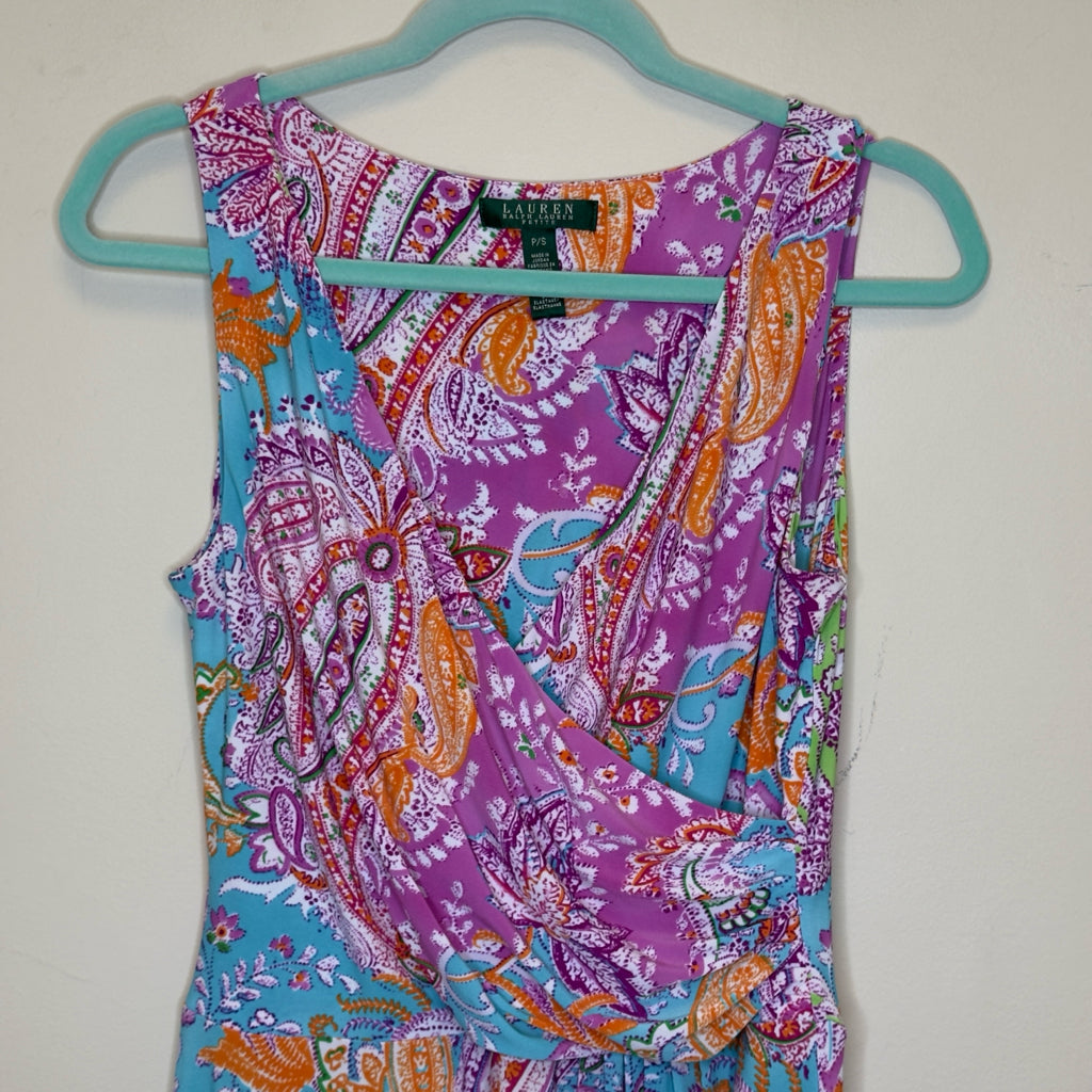 Lauren Ralph Lauren Paisley Faux Wrap Sleeveless Dress - Size Small Petite