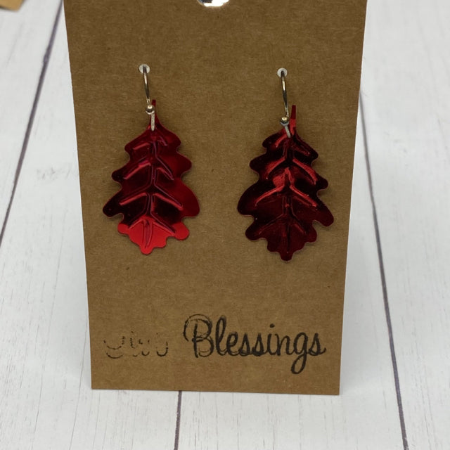 Two Blessings - Red Leaf Earrings