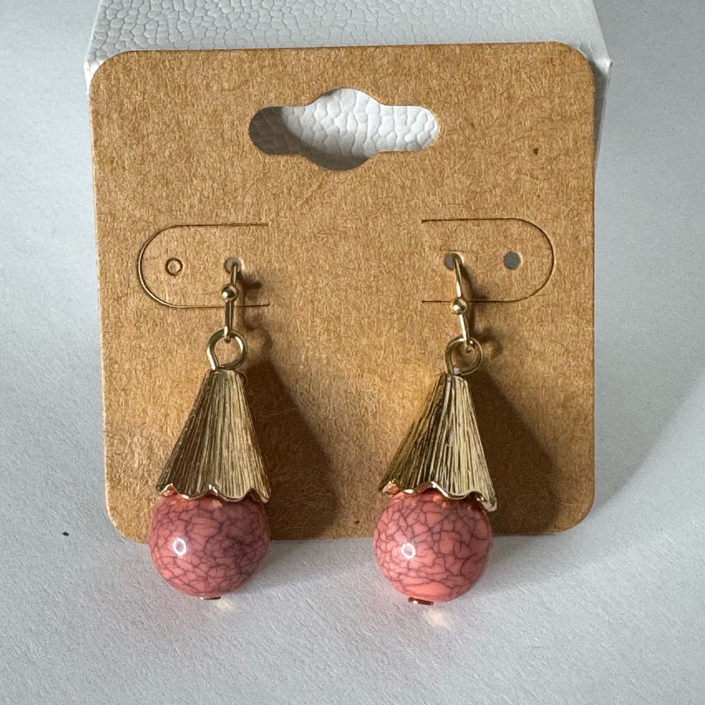 Gold & Pink Marble Dangle Earrings