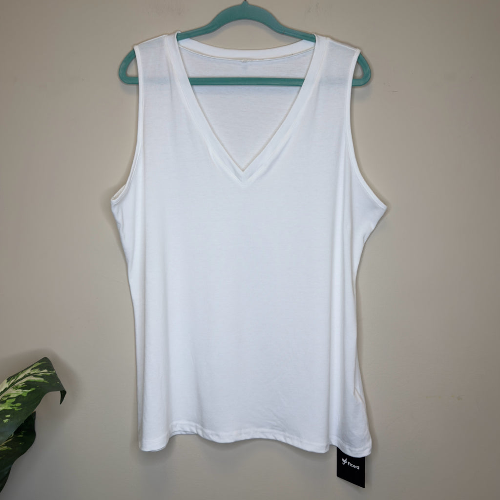 White V-Neck Sleeveless Tee - Size XXL