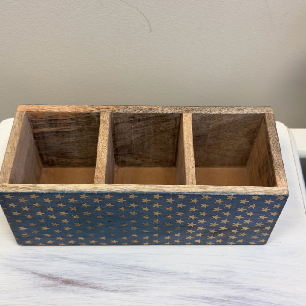Divided Wood Box With Star Print