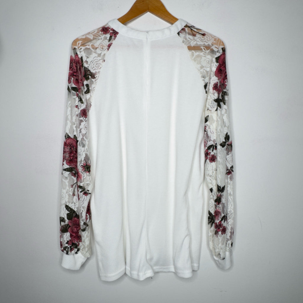 Miholl Floral Lace Sleeves Top - Size XXL