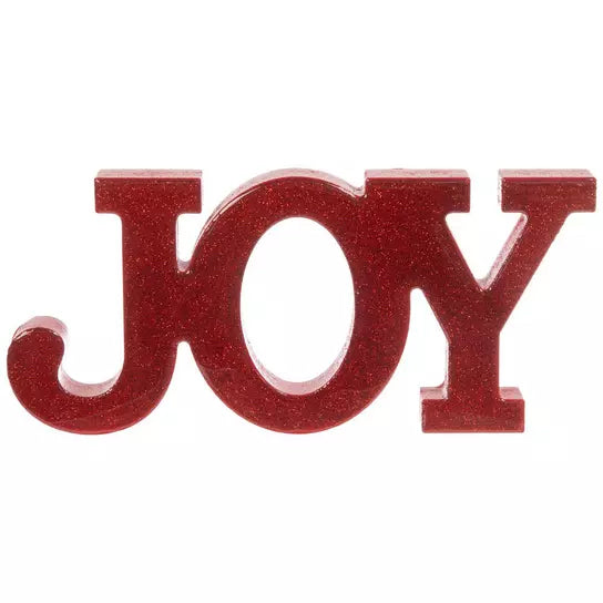 Red Joy Sparkly Wood Decor