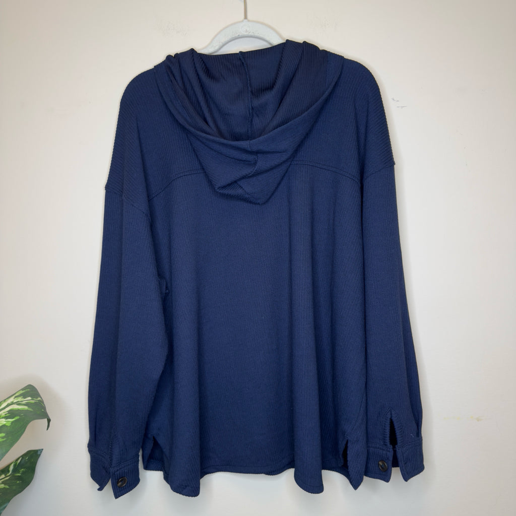 Time & True Hooded Ribbed Button Front Top - Size XXL