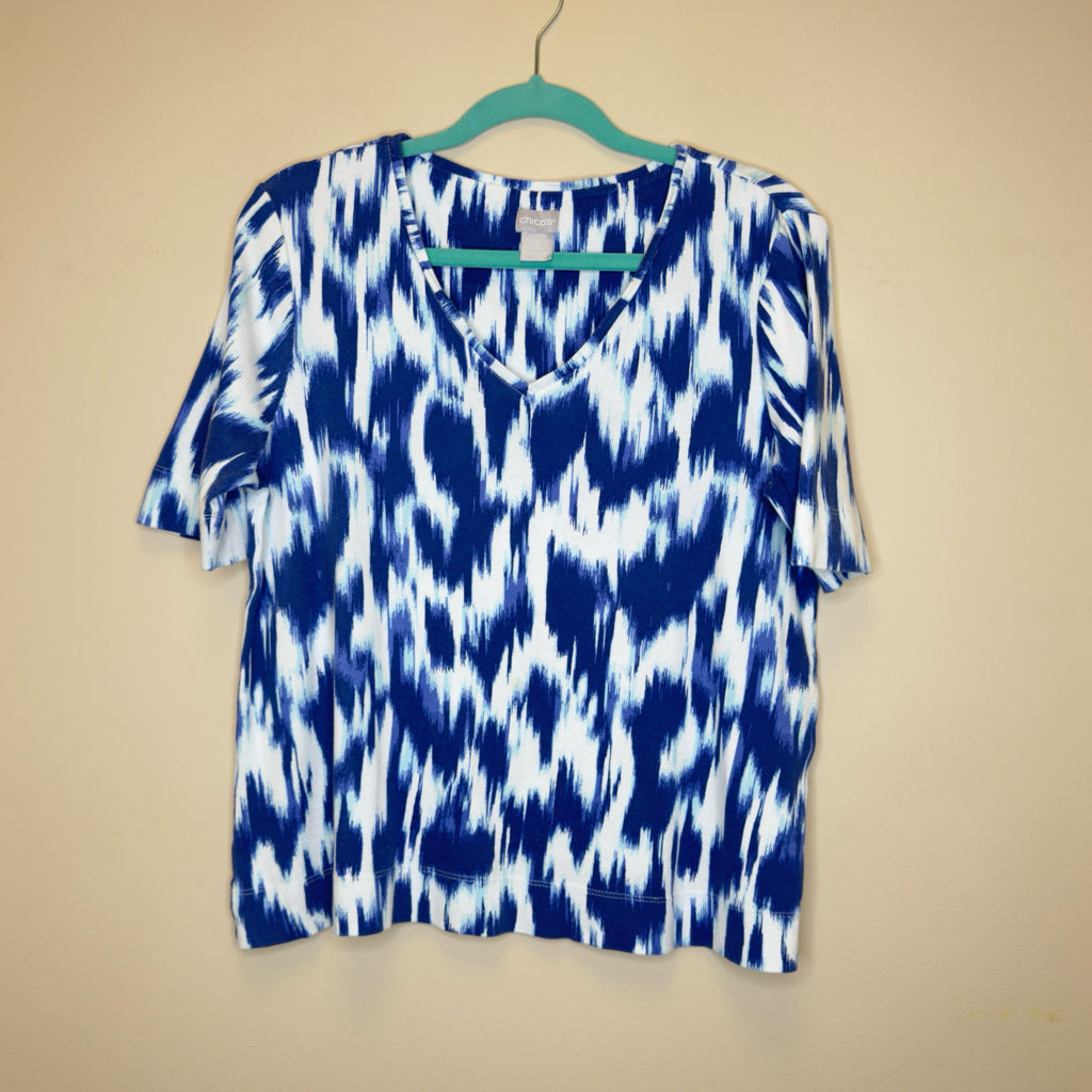 Chico's Ikat Print Pima Cotton Everyday Tee - Size Large