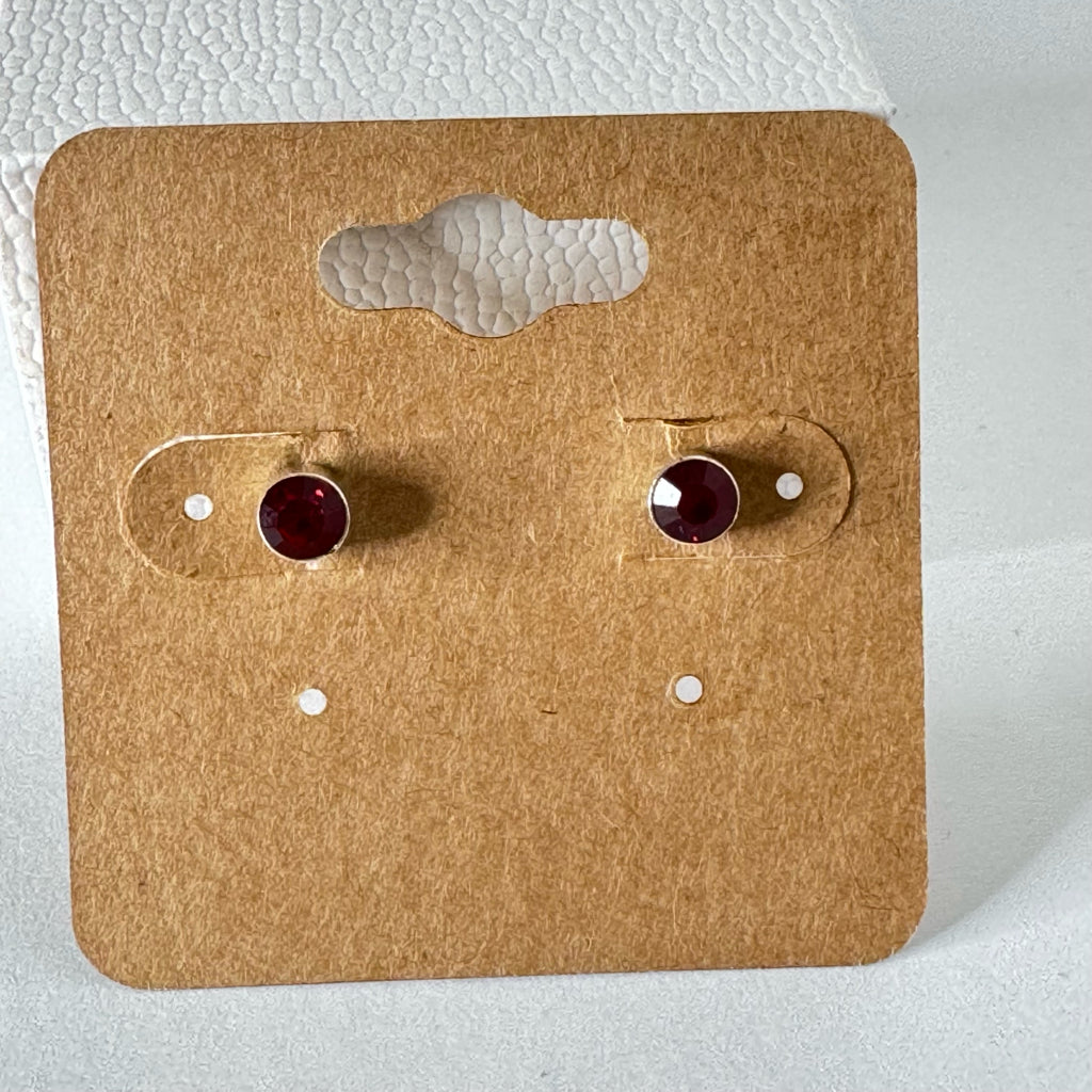Red Garnet Colored Crystal Stud Earrings
