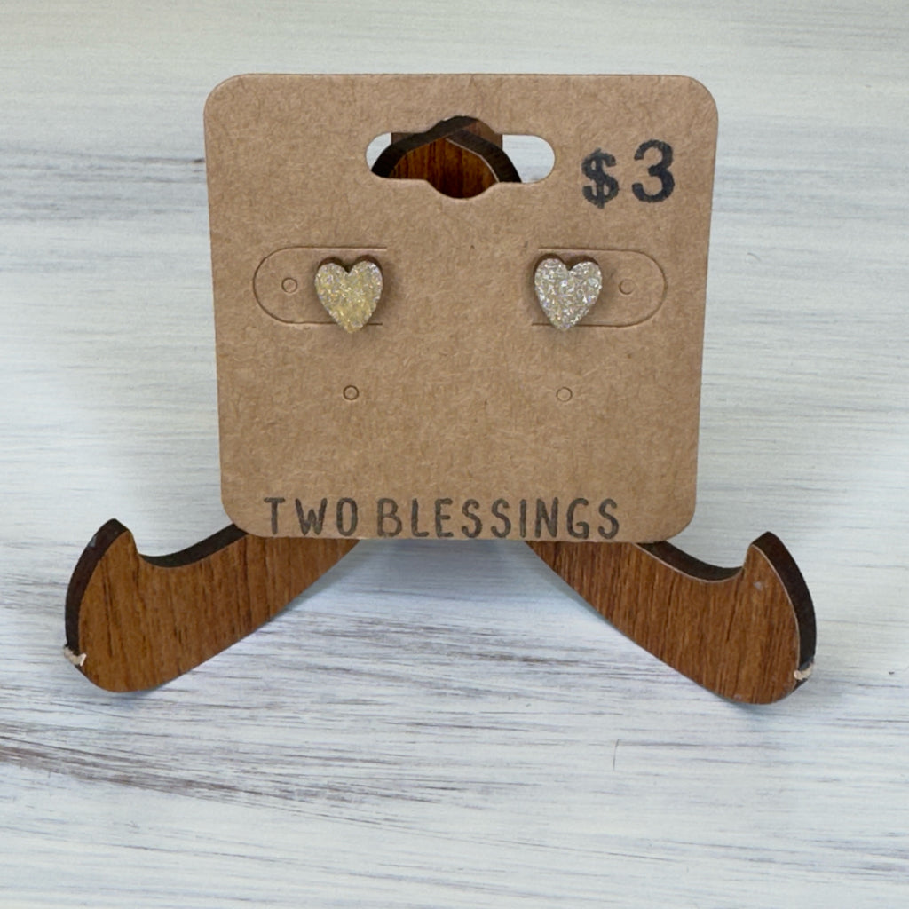 Two Blessings Earrings - Wood Heart - Gold
