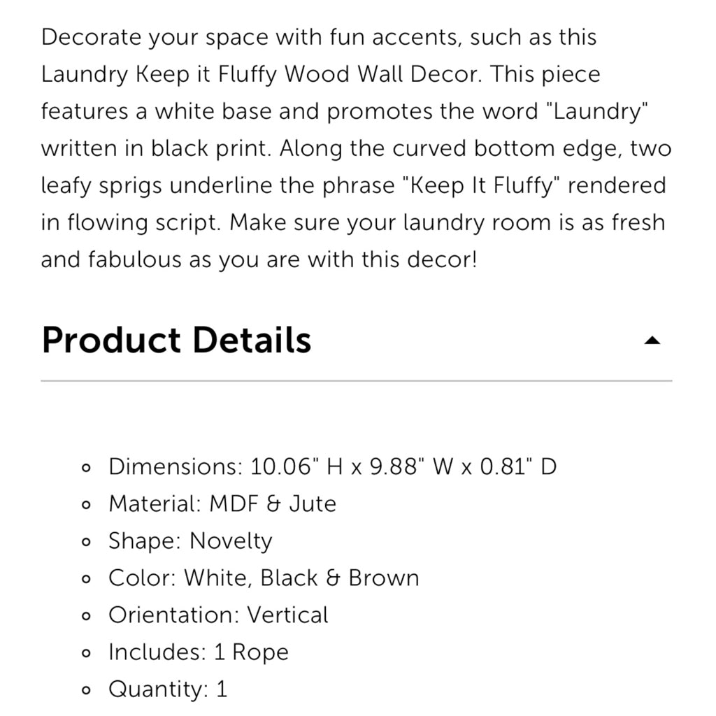 Laundry Keep It Fluffy Wood Wall Decor