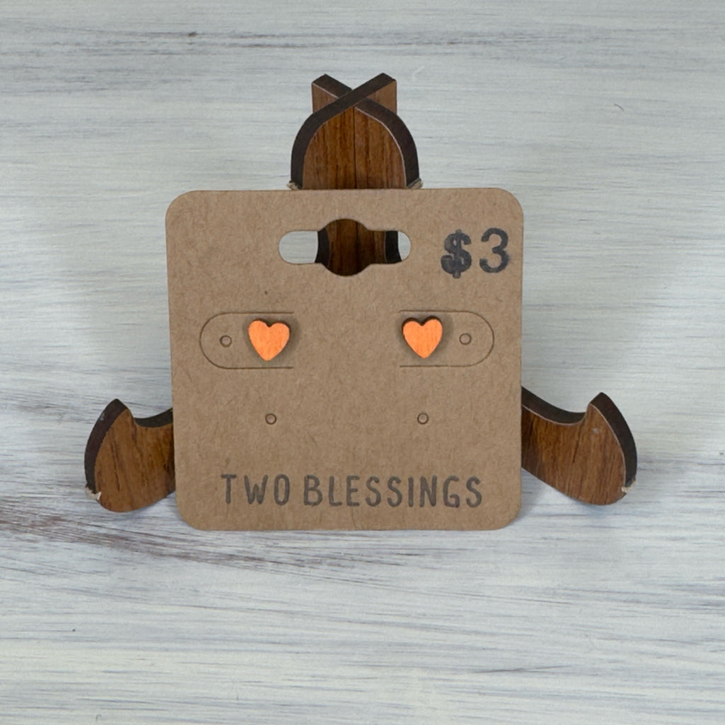 Two Blessings Earrings - Wood Heart - Orange