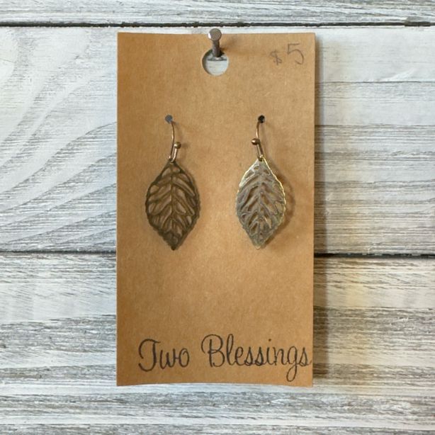 Two Blessings - Antique Gold Leaf Earrings