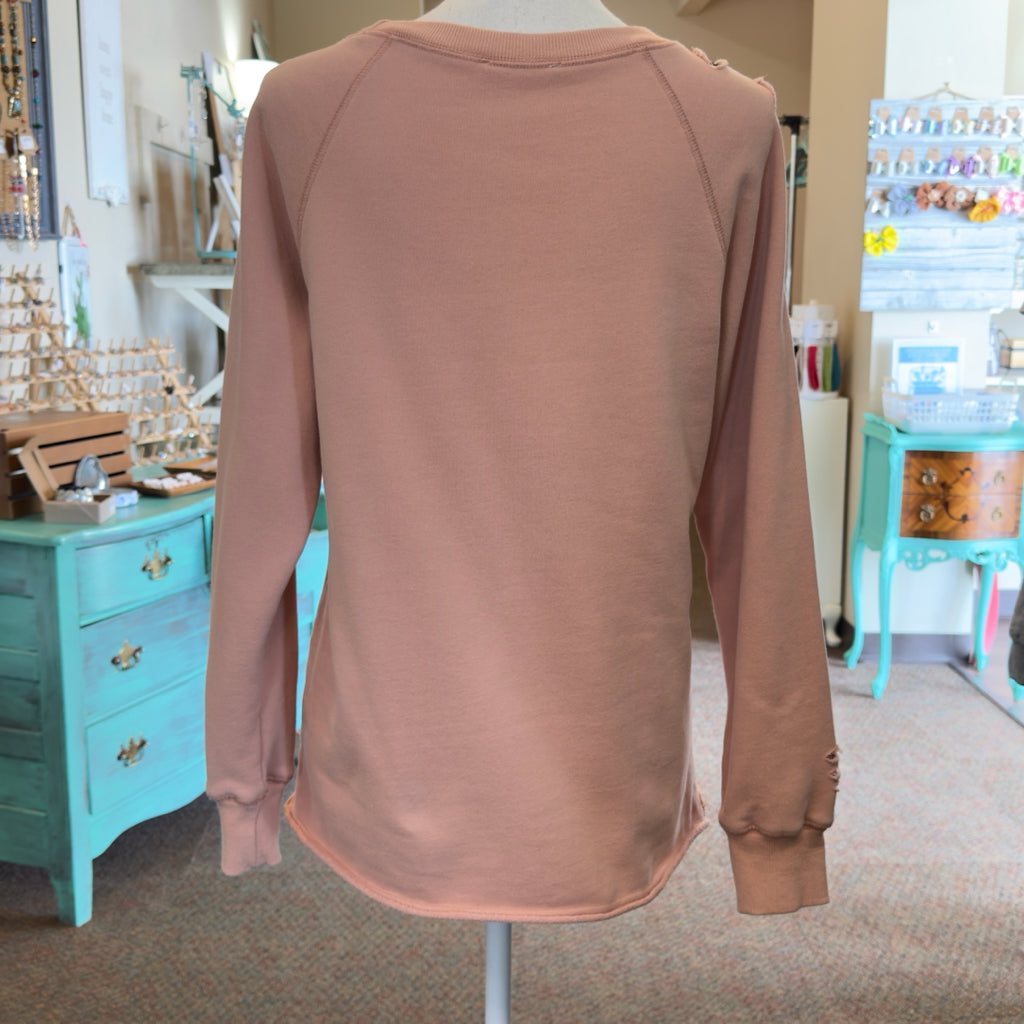 Distressed Raw Hem Sweatshirt - Size Small