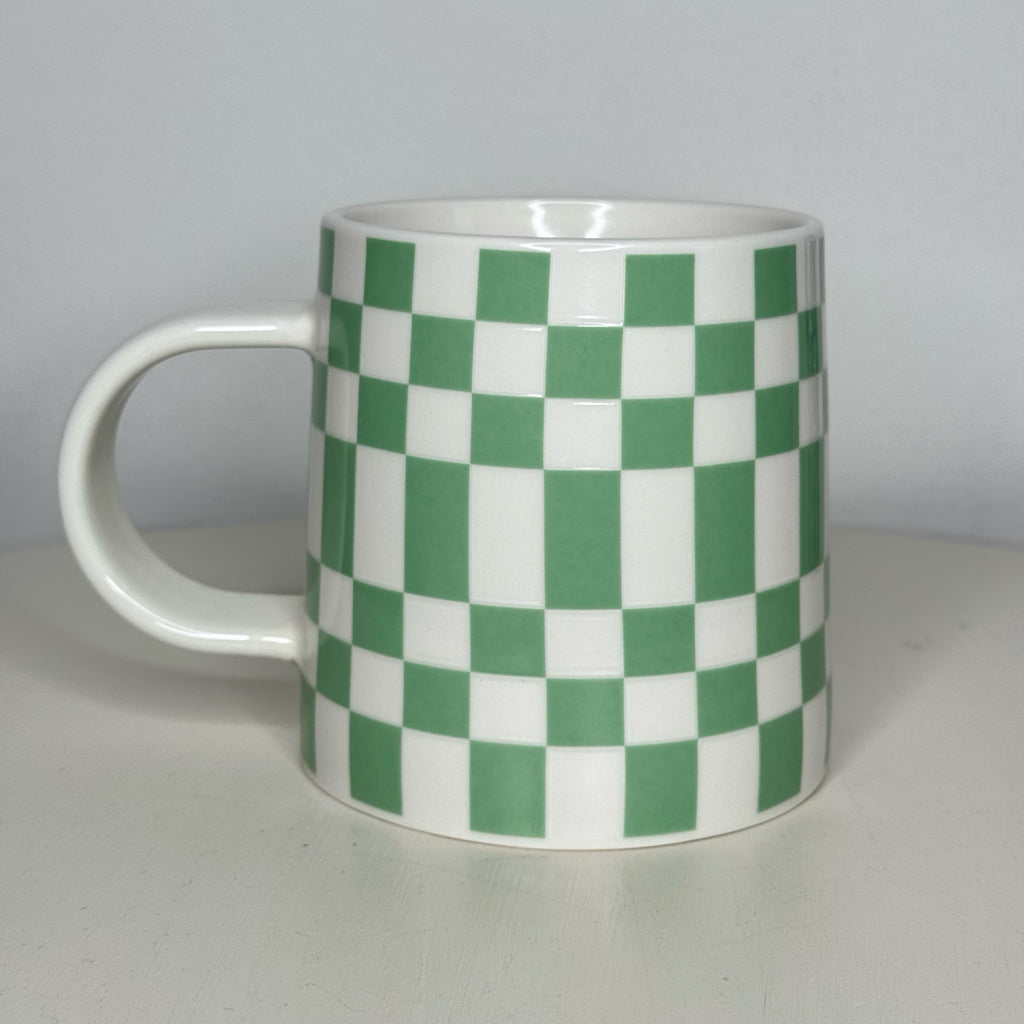 Checkerboard Stoneware Mug - Green