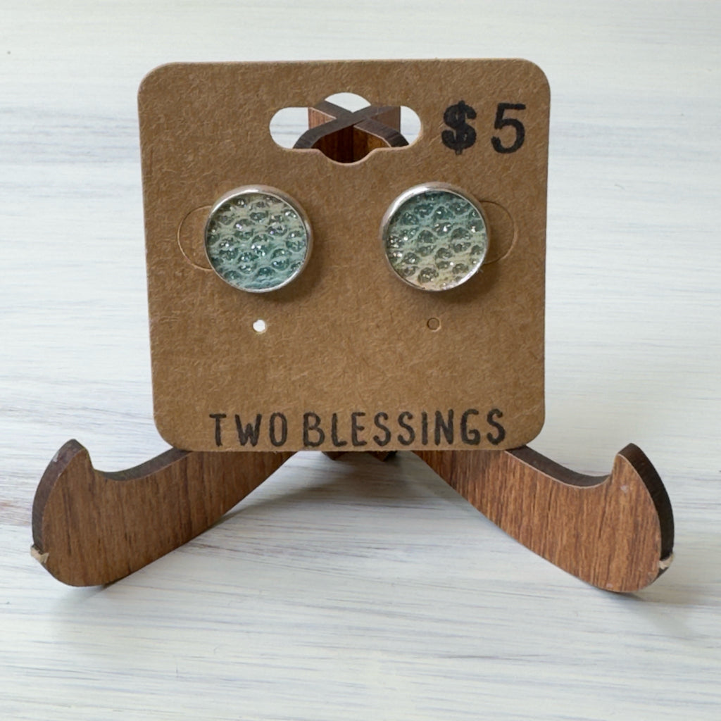 Two Blessings Earrings - Mint Green Ombre Glitter