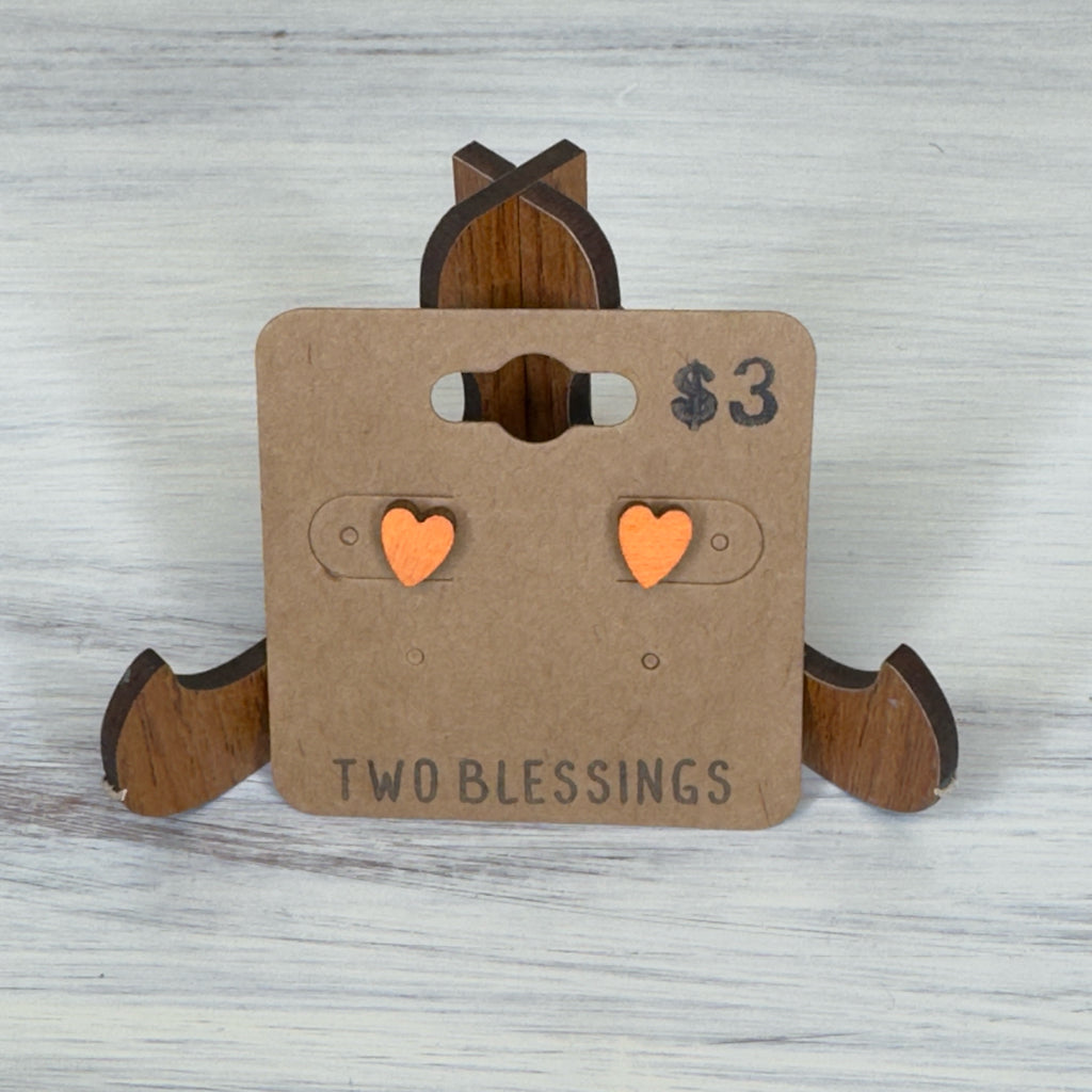 Two Blessings Earrings - Wood Heart - Orange