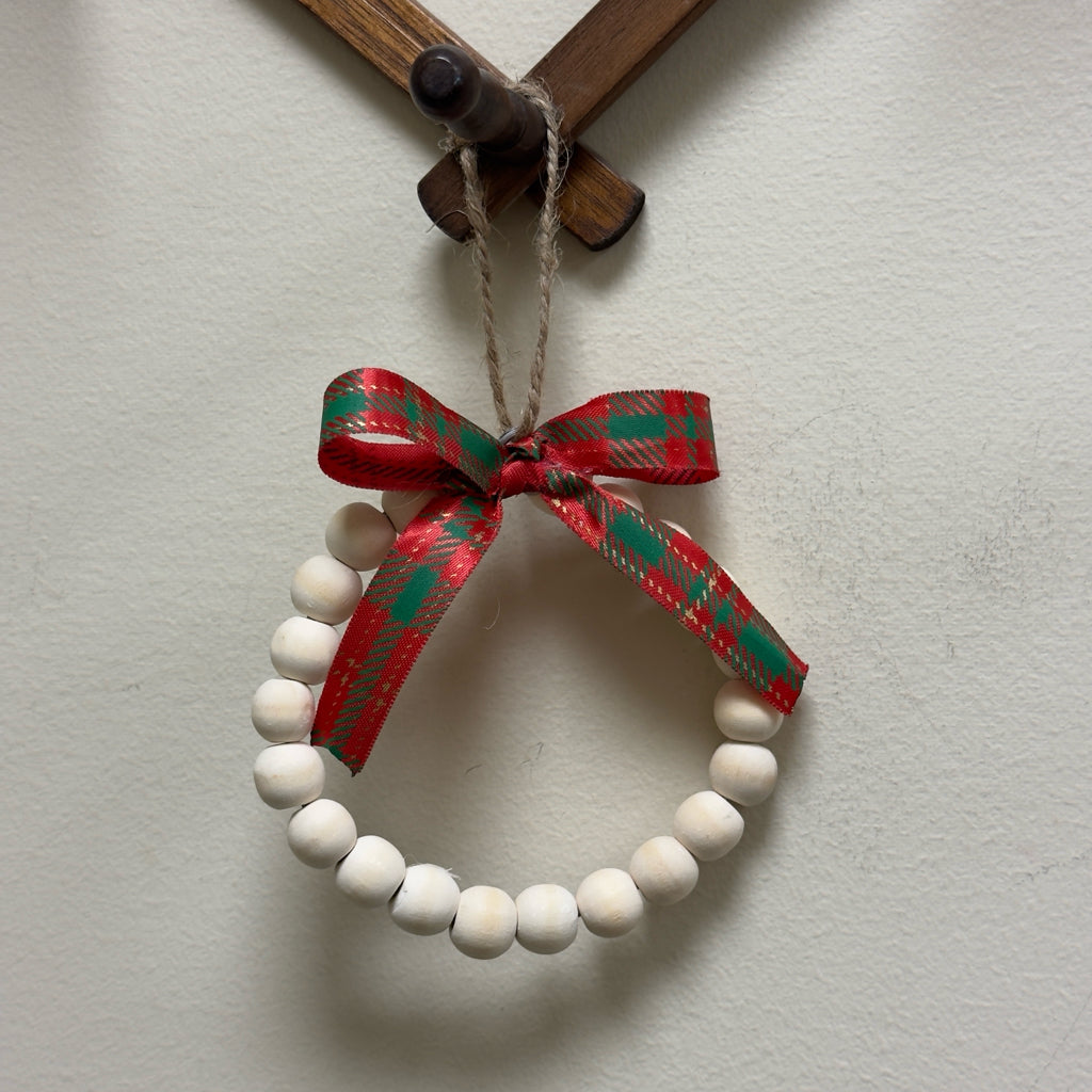 Beaded Christmas Ornament w/Plaid Bow