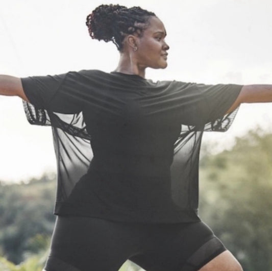 Athleta Mesh Oversized Tee Short Sleeve Crewneck Coverup Black - Size XS