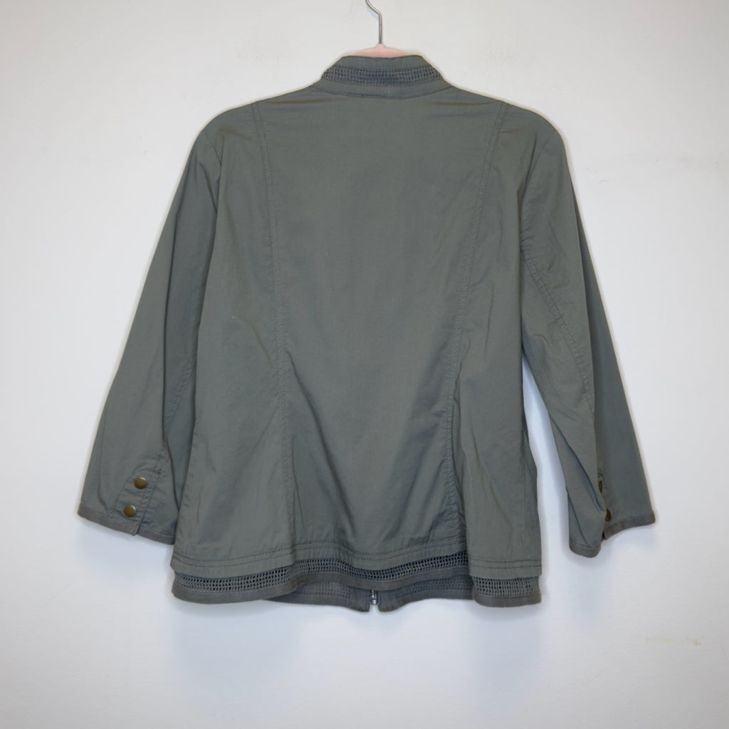 Chico's Army Green Crochet Trim Military Jacket - Size Medium