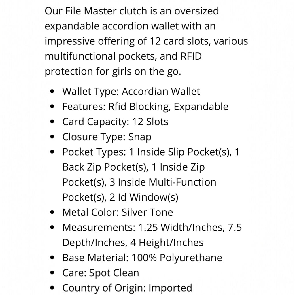 Mundi File Master Expandable RFID Blocking Accordian Wallet
