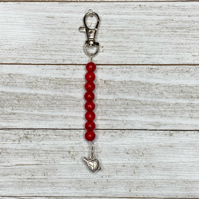 Inga Ann's Keychain Charm - Red Crackle w/Heart Charm