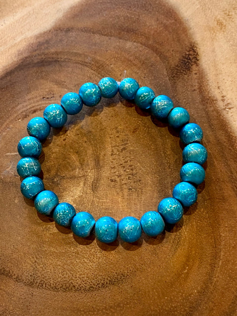 Inga Ann's Aqua Painted Glass Beaded Bracelet