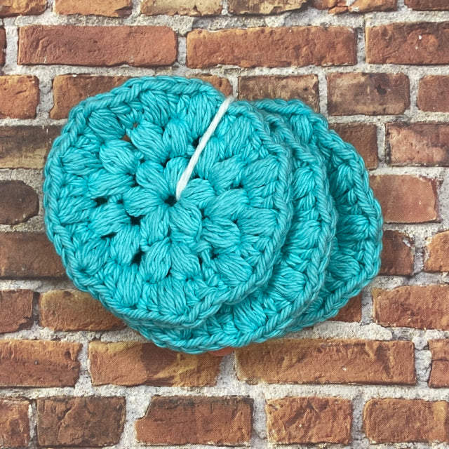 3 Cotton Face Scrubbies - Turquoise