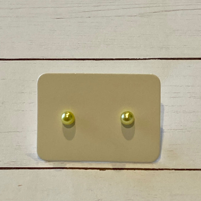 Green Faux Pearl Post Earrings