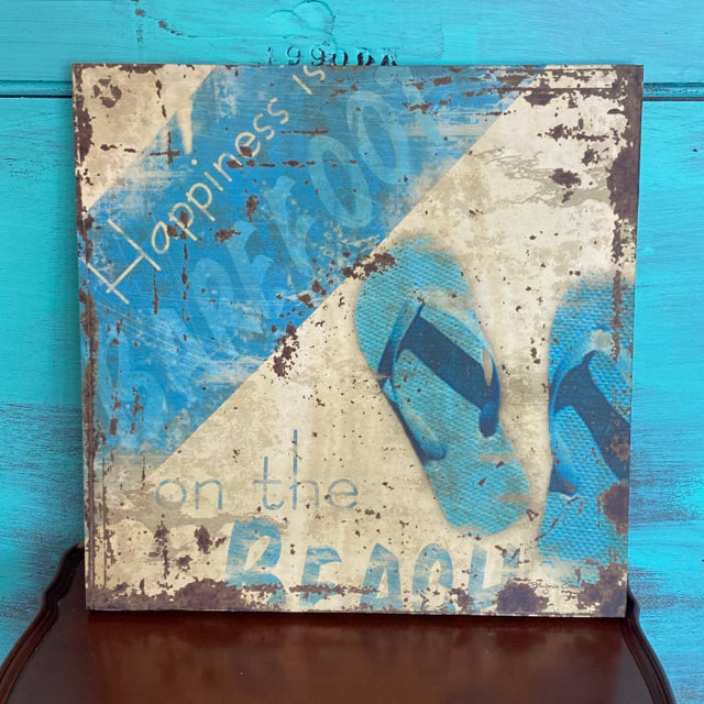 Happiness Is Barefoot On The Beach Canvas Sign