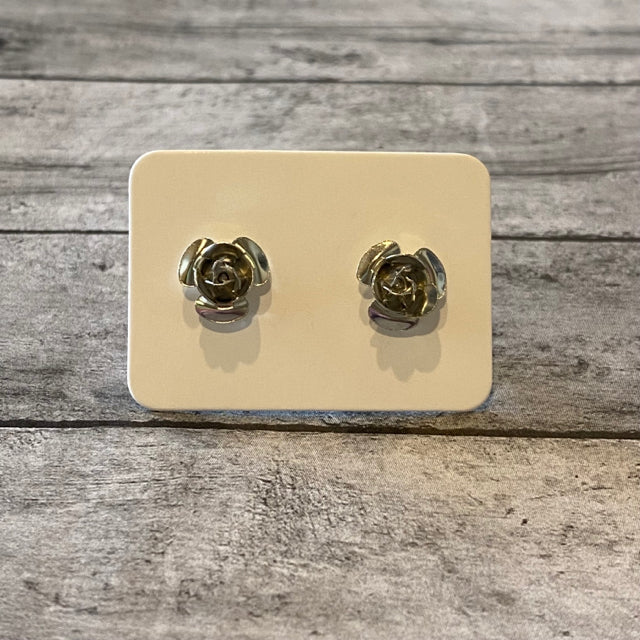 Silver Tone Rose Earrings
