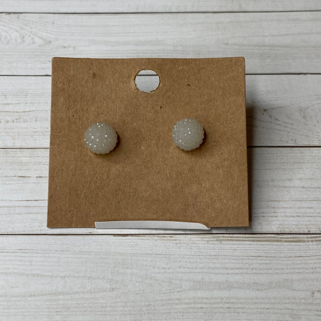 White Textured Ball Earrings