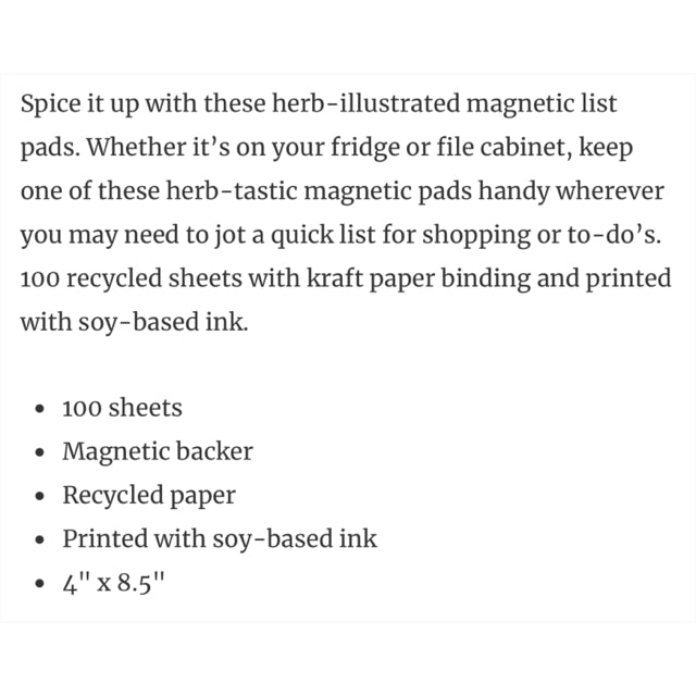 Rosemary Notes Magnetic List Pad