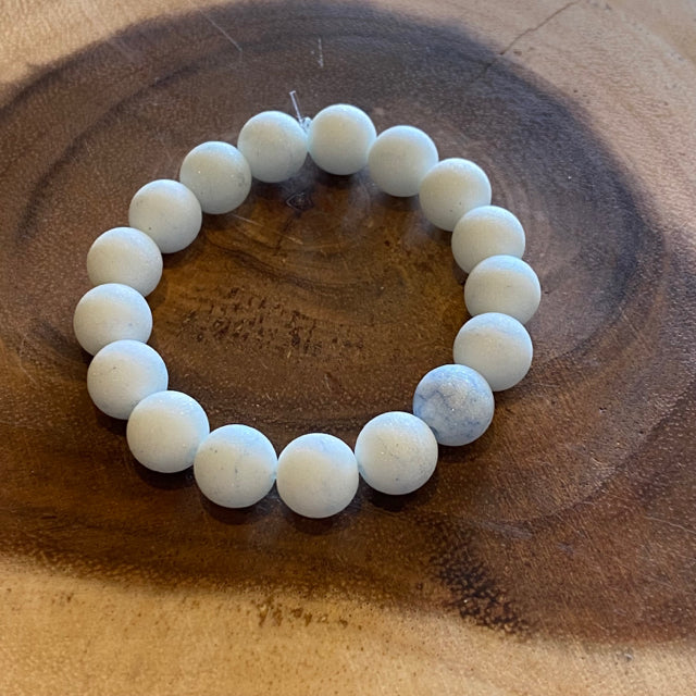 Inga Ann's Beaded Bracelet - Matte White & Blue Glass