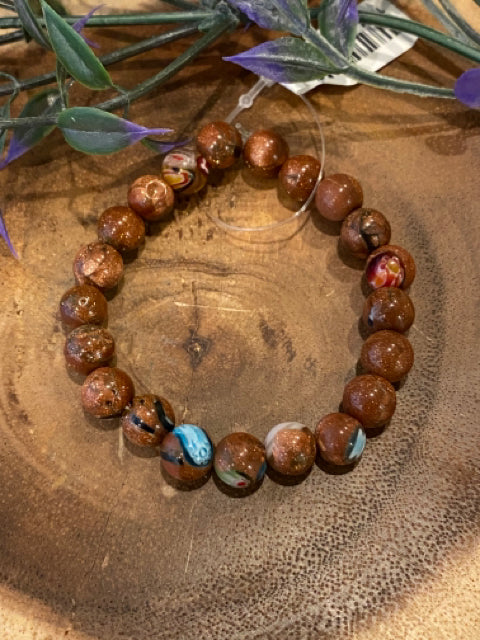 Inga Ann's Goldstone & Millefiori Beaded Bracelet