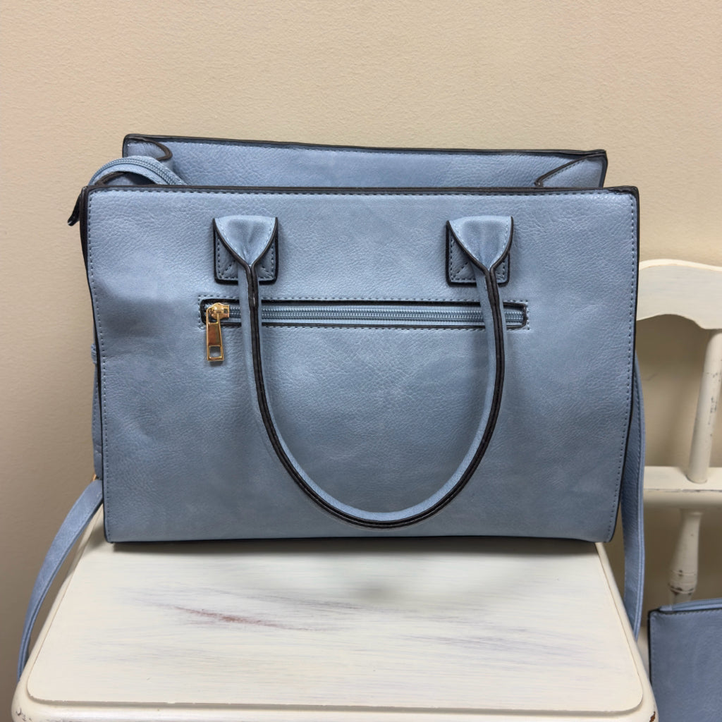 Blue Studded Handbag & Wristlet