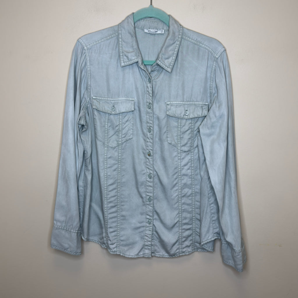 Chico's Split Cuff Denim Pocket Shirt - Size Large
