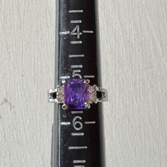 Art Deco Inspired Purple Crystal Cocktail Ring - Size 5
