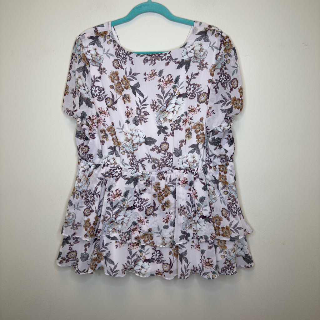 Torrid Blush Pink Floral Chiffon Tiered Babydoll Top - Size 2X
