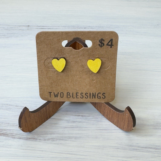 Two Blessings Earrings - Wood Earrings - Yellow