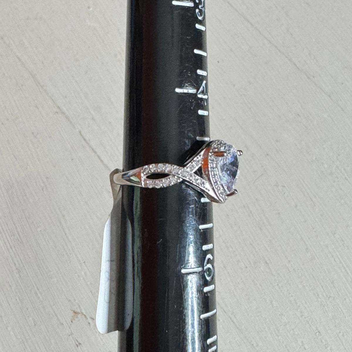 Pear Cut Halo Engagement Ring With Twisted Infinity Split Shank Band - Size 5