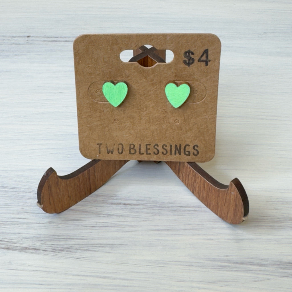 Two Blessings Earrings - Wood Earrings - Green
