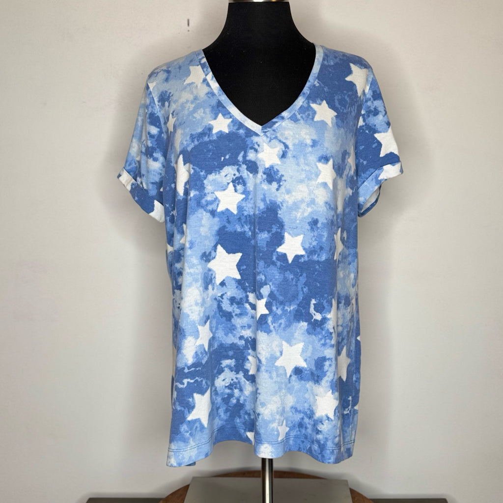 Star Print Short Sleeve Tee - Size XL