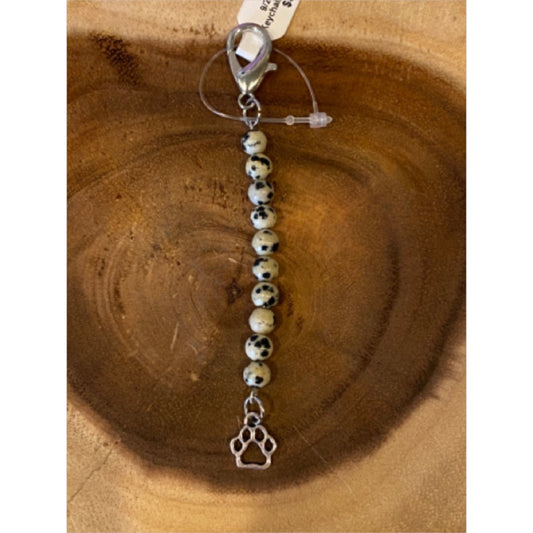 Inga Ann's Dalmatian Jasper Beaded Purse/Bag Charm Keychain w/Paw Print Charm