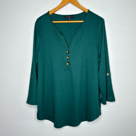 Fred David Textured 3/4 Sleeve Roll Tab Top - Size 1X