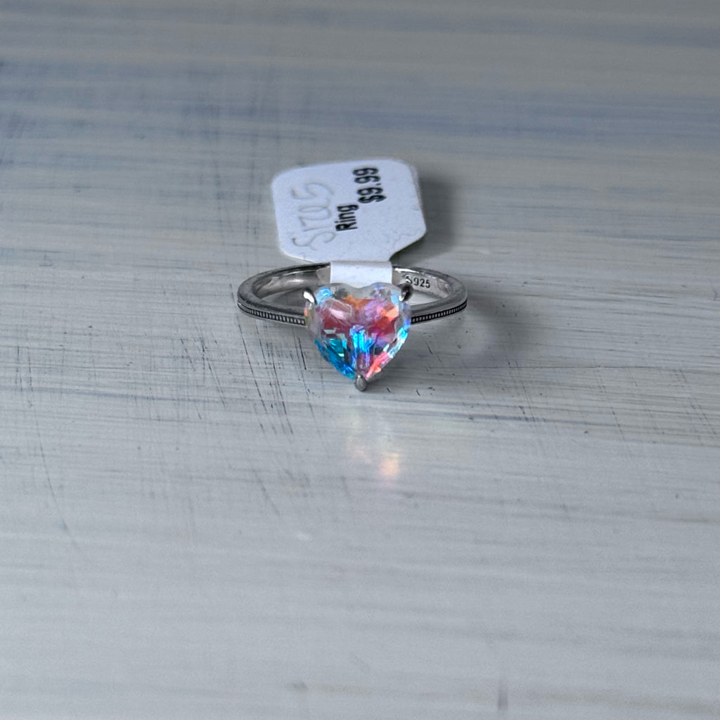 Rainbow Light Heart Ring - Size 5