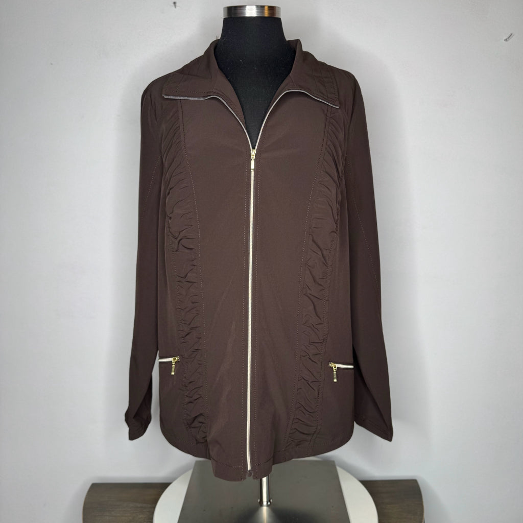 Zenergy By Chico's UPF Brown Ruched Zip-Front Jacket - Size Large