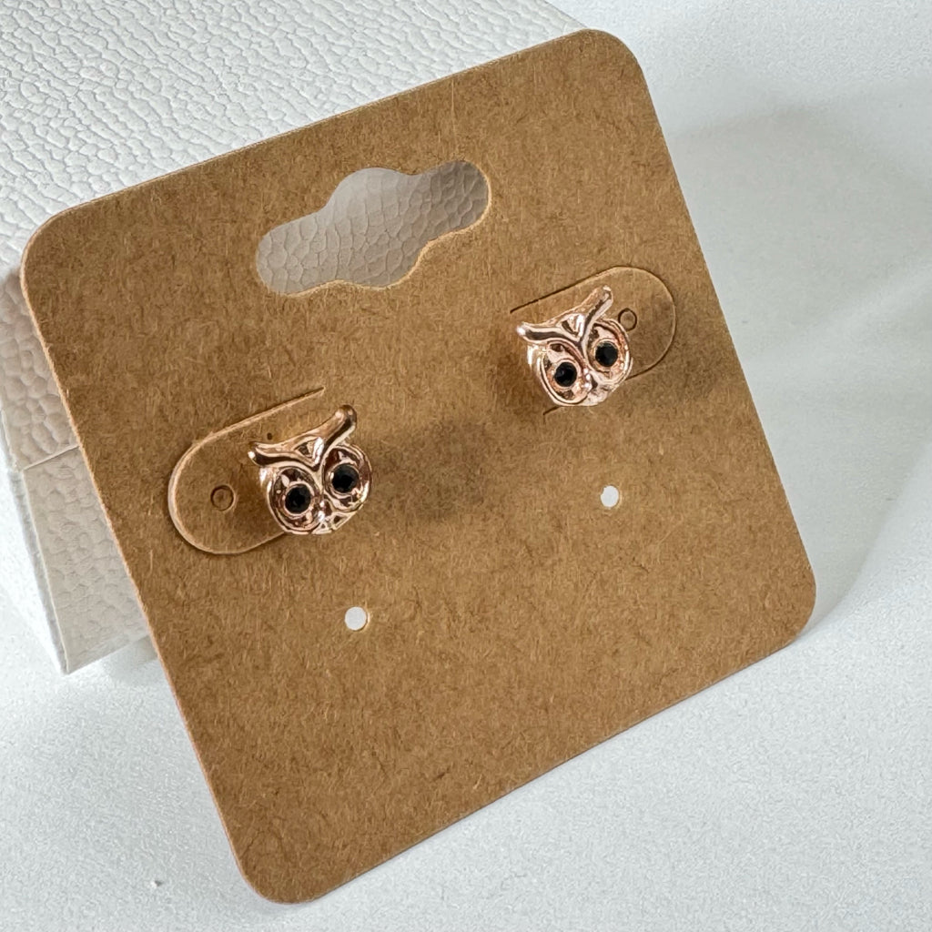 Rose Gold Owl Stud Earrings