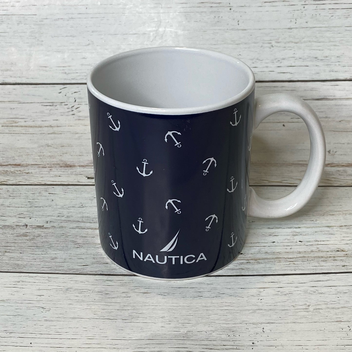 Nautica Navy Blue & White Anchor Print Mug