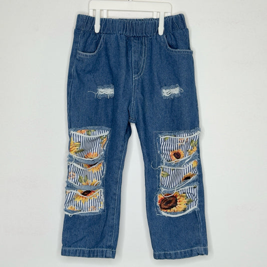 Sunflower Inset Distressed Pull-On Jeans - Size 2/3 Youth